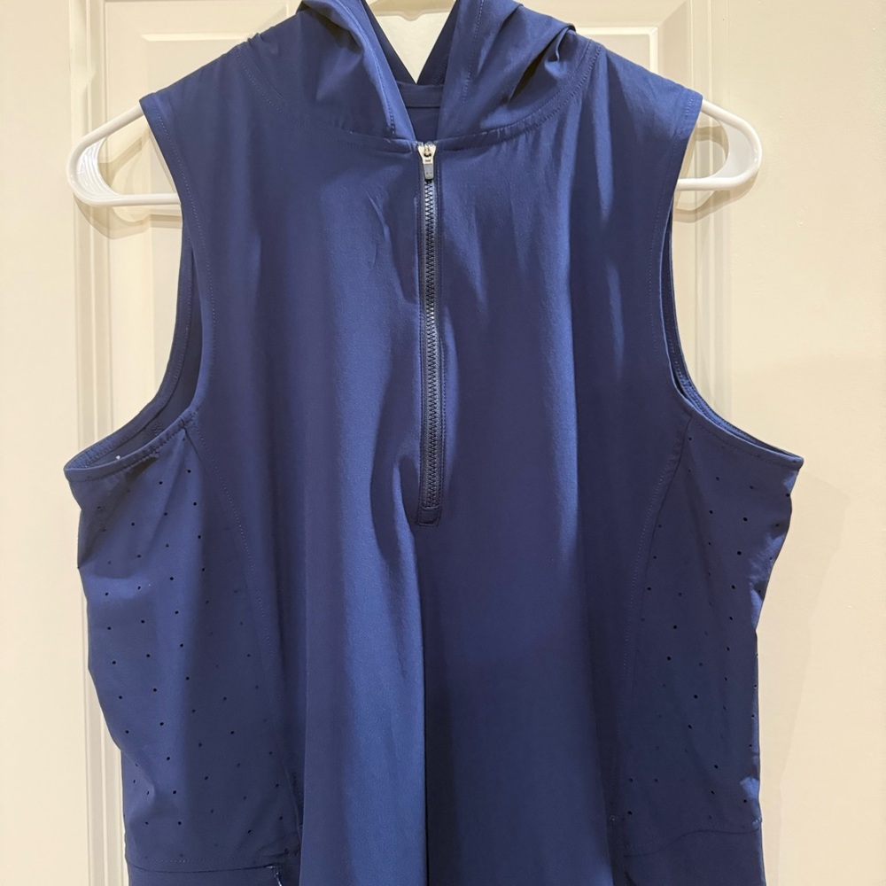 Title Nine Boom Sleeveless Hoodie Dress Navy Blue size 8 Athleisure Athletic - Picture 5 of 10